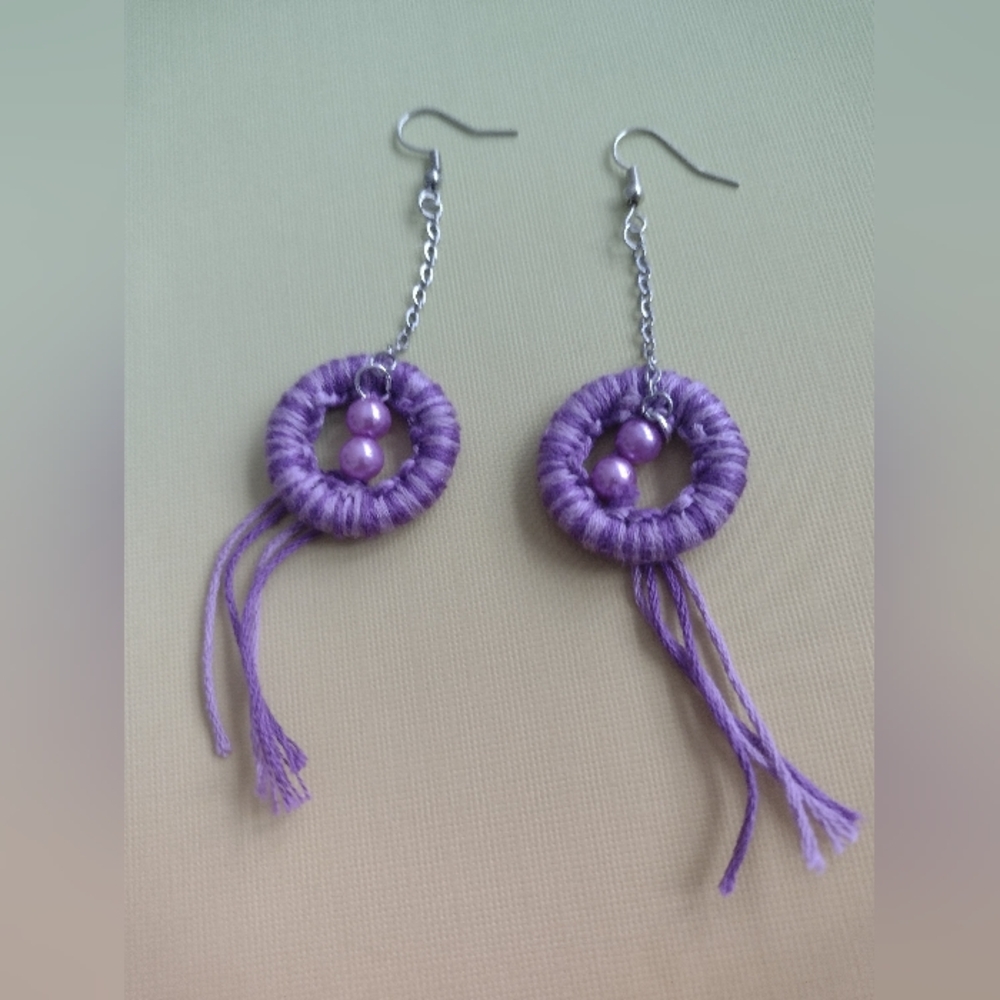 Hand Made Purple Tassel Earrings